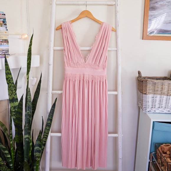 NWT ASOS Premium Pink Lace Pleated Midi Dress - Picture 5 of 7